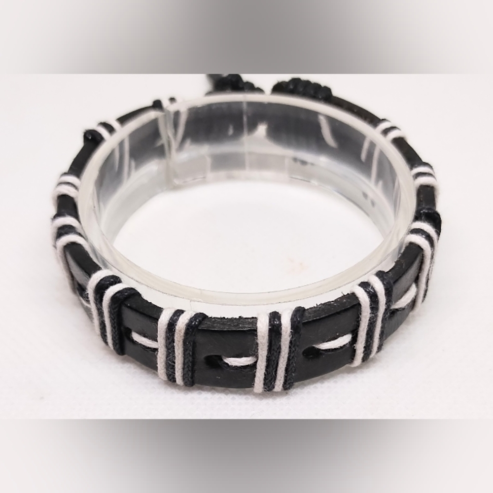 Men's Leather Bracelet Braided Black New f54